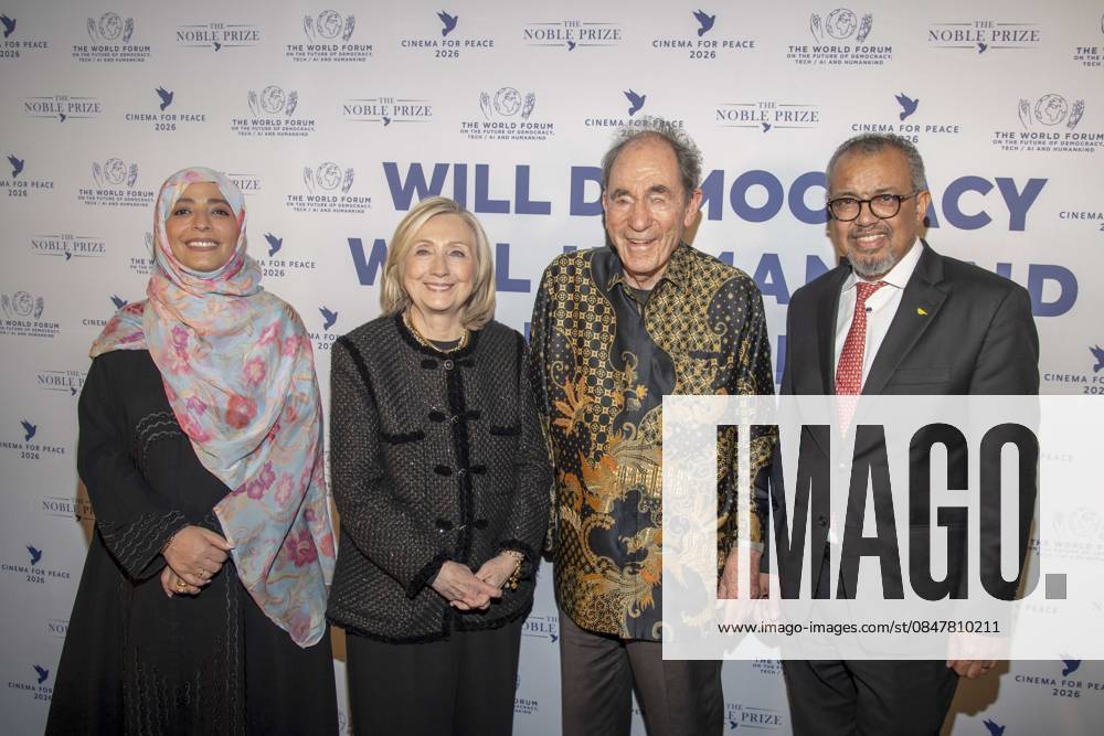 Tawakel Karman, Hillary Clinton Albie Sachs and Tedros Adhanom Ghebreyesus as guests at the Cinema For Peace Gala 2026 at the Hotel Adlon Kempinski on 16 02 2026 in Berlin Berlin Germany