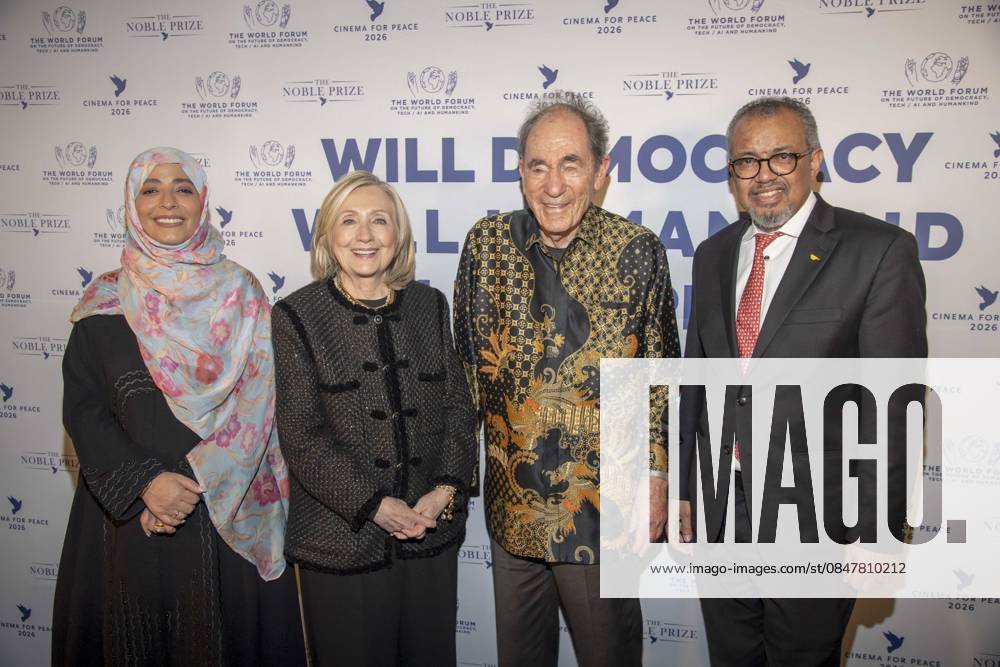 Tawakel Karman, Hillary Clinton Albie Sachs and Tedros Adhanom Ghebreyesus as guests at the Cinema For Peace Gala 2026 at the Hotel Adlon Kempinski on 16 02 2026 in Berlin Berlin Germany