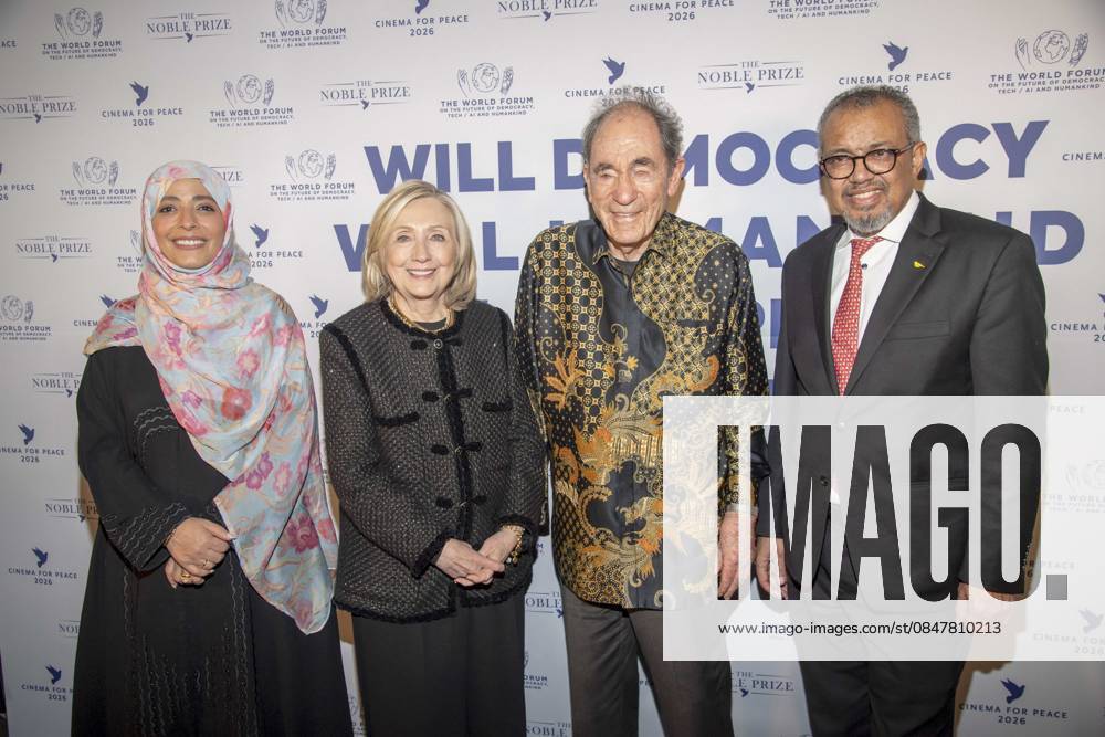 Tawakel Karman, Hillary Clinton Albie Sachs and Tedros Adhanom Ghebreyesus as guests at the Cinema For Peace Gala 2026 at the Hotel Adlon Kempinski on 16 02 2026 in Berlin Berlin Germany