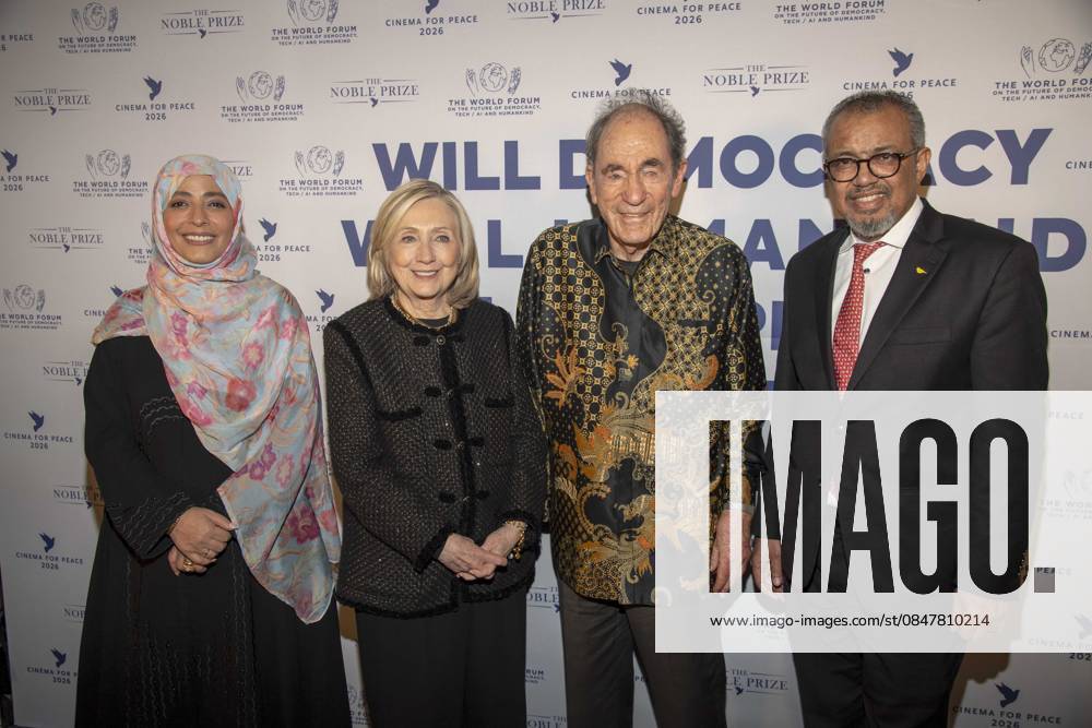 Tawakel Karman, Hillary Clinton Albie Sachs and Tedros Adhanom Ghebreyesus as guests at the Cinema For Peace Gala 2026 at the Hotel Adlon Kempinski on 16 02 2026 in Berlin Berlin Germany