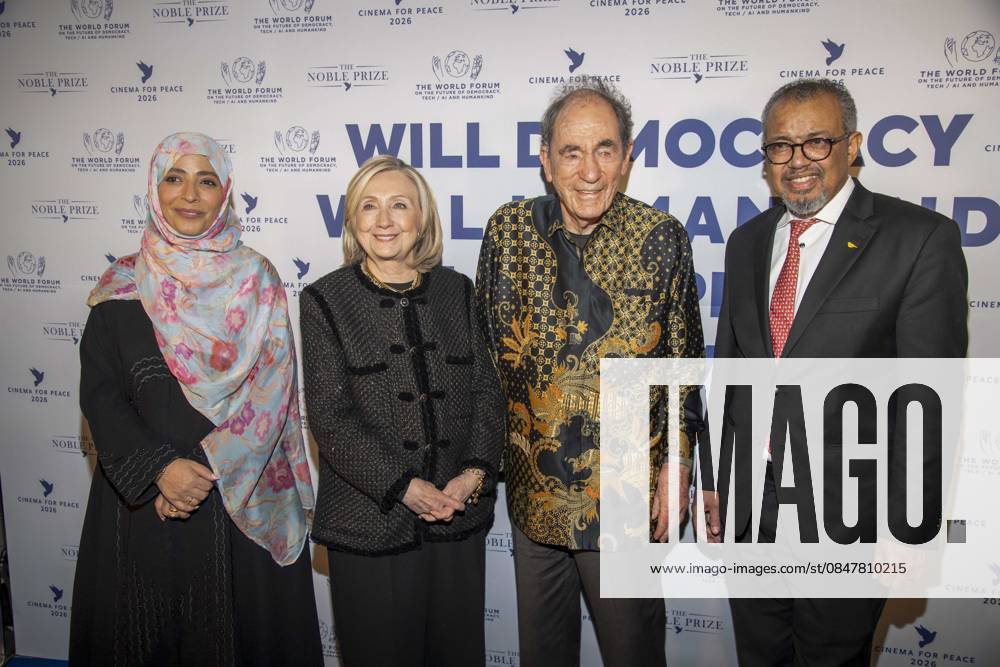 Tawakel Karman, Hillary Clinton Albie Sachs and Tedros Adhanom Ghebreyesus as guests at the Cinema For Peace Gala 2026 at the Hotel Adlon Kempinski on 16 02 2026 in Berlin Berlin Germany