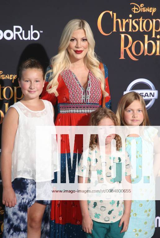 Burbank, CA, U.S. - 30 July 2018- Burbank, California - Tori Spelling, Stella Doreen McDermott, Hattie Margaret McDermott, Finn Davey McDermott.. Premiere Of Disney s Christopher Robin held at Walt Disney Studios Los Angeles at Beverly Hills. Photo Credit: Faye Sadou AdMedia Burbank U.S. - ZUMAa123 20180730_zaa_a123_075