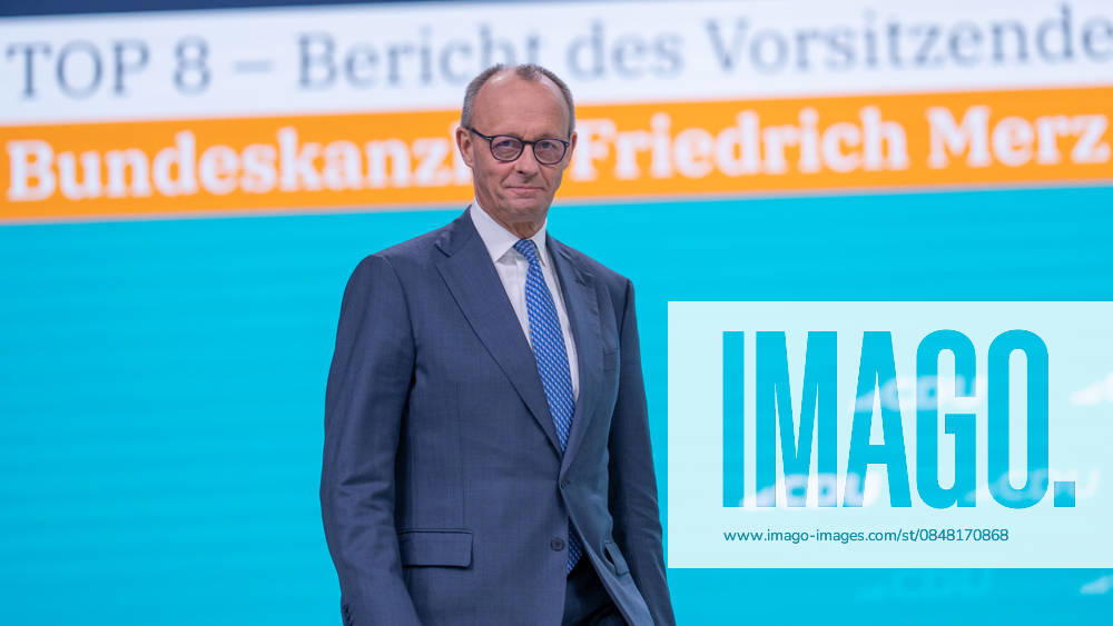 Federal Chancellor Friedrich Merz at the beginning of his speech to the federal party conference 38 Party conference of the CDU Germany in Stuttgart, February 2026, Stuttgart Baden Württemberg Germany Trade fair