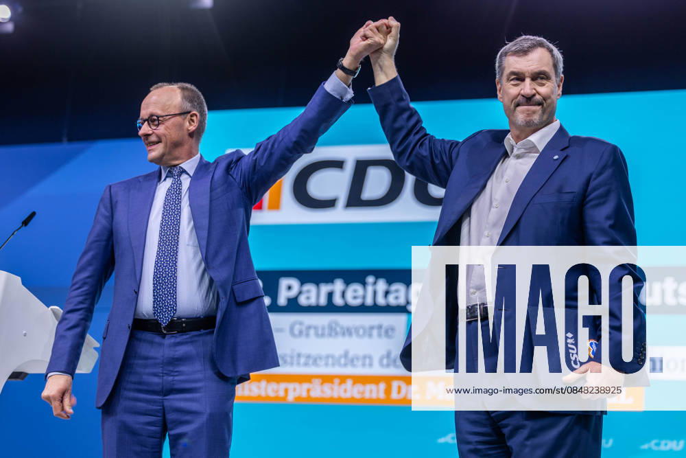 38 CDU Germany party conference on 21 February 2026 at Messe Stuttgart Friedrich Merz Federal Chancellor Federal Chairman Chairman of the Christian Democratic Union of Germany CDU , left Markus Söder Minister President of Bavaria Chairman of the Christian Social Union CSU , right