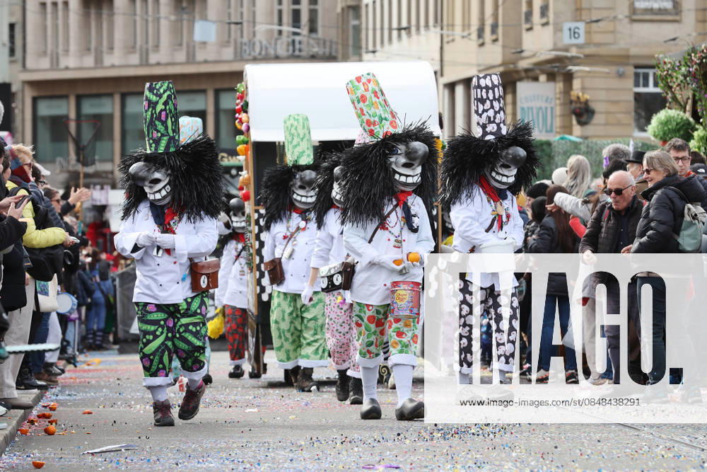 Basel, SWITZERLAND, Basel Street Carnival 2026 Participants on the road at the Cortege
