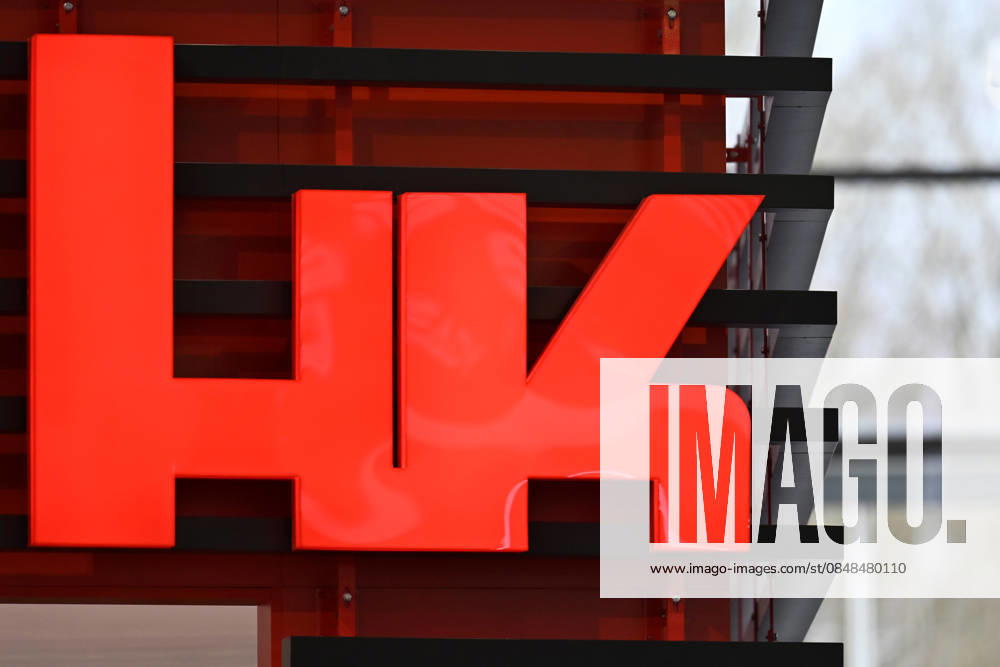 The logo of weapons manufacturer Heckler Koch HK on display at Enforce Tac 2026 at the Nuremberg Exhibition Center The trade fair for members of security agencies and the armed forces takes place annually in Nuremberg Theme image, symbolic image Nuremberg, 23 02 2026 Bavaria Germany
