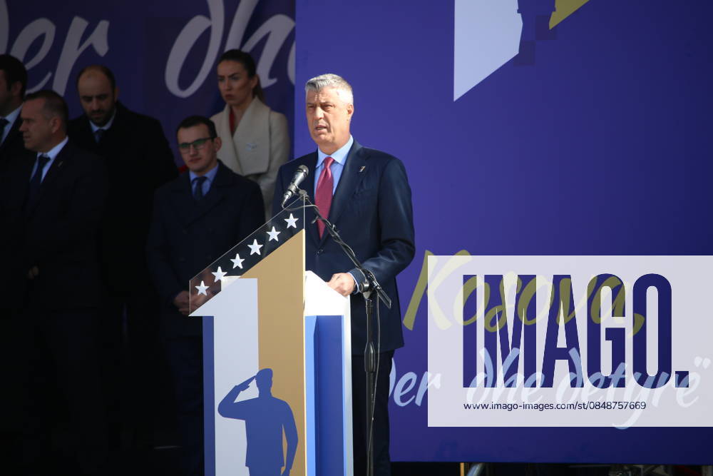 11th anniversary of independence of Kosovo PRISTINA, KOSOVO - FEBRUARY 17: President of Kosovo Hashim Thaci speaks during a military parade held within the celebrations of the 11th anniversary of independence of Kosovo in Pristina, Kosovo on February 17, 2019. Kosova World. Editorial use only. Please get in touch for any other usage.