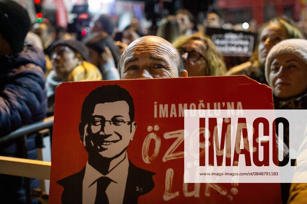 Istanbul, Turkey, February 26, 2026: Citizens hold Ekrem Imamoglu posters as they gather in the square. Following the arrest of Ekrem Imamoglu, the first regional gathering in Istanbul of the weekly â€oeStand Up for the Will of the People†rallies was held at Bakirkoy Cumhuriyet Square. At the 92nd stop of the series, citizens filled the square as The Republican Peopleâ€⠢s Party (CHP) Chairman Ozgur Ozel addressed the crowd. - ZUMAi72_ 20260225_znp_i72_015