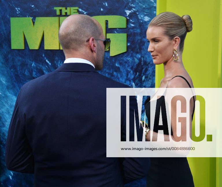 Cast member Jason Statham and his partner, English actress and model Rosie Huntington-Whiteley attend the premiere of the sci-fi motion picture thriller The Meg at TCL Chinese Theatre in the Hollywood section of Los Angeles on August 6, 2018. Storyline: After escaping an attack by what he claims was a 70-foot shark, Jonas Taylor must confront his fears to save those trapped in a sunken submersible. LAP2018080641 JIMxRUYMEN