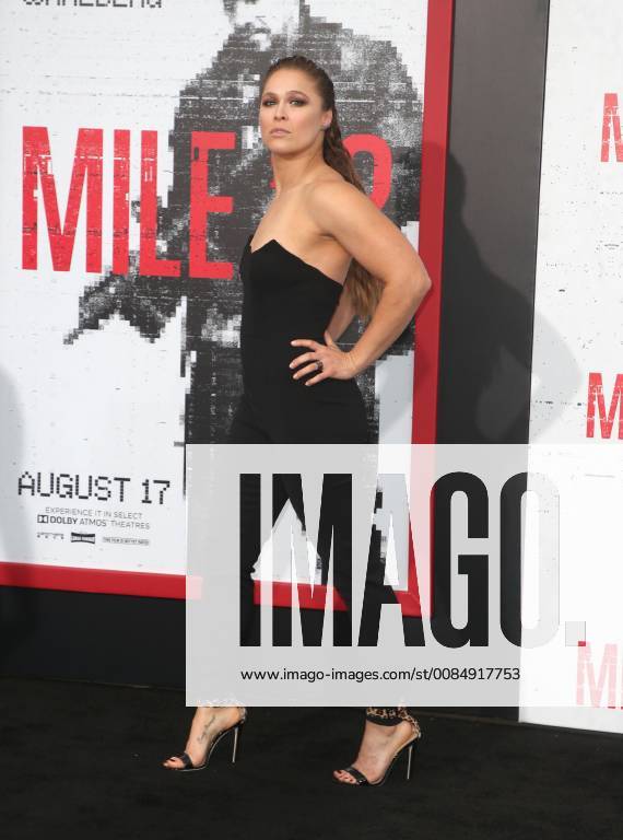 LOS ANGELES, CA - AUGUST 9: Ronda Rousey at the Mile 22 premiere at The Regency Village Theatre in Los Angeles, California on August 9, 2018.