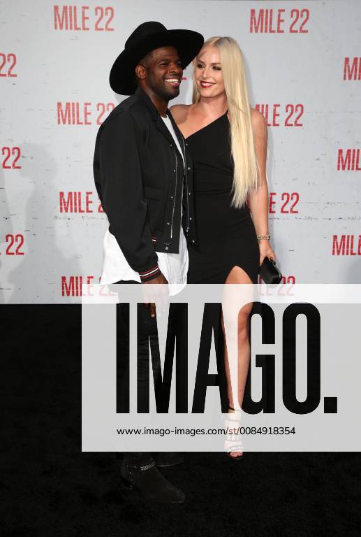Westwood, California - P.K Subban, Lindsey Vonn. Premiere Of STX Films Mile 22 held at The Regency Village Theatre. Photo Credit: Faye Sadou AdMedia 229200 2018-08-09 CA Westwood Etats-Unis