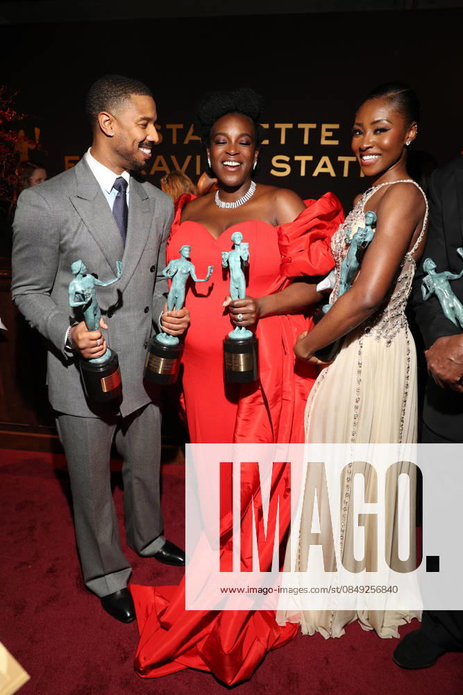 LOS ANGELES, CA - MARCH 1: Michael B. Jordan, Wunmi Mosaku and Jayme Lawson at the 2026 Screen Actors Guild Awards After Party at the Shrine Auditorium in Los Angeles, California on March 1, 2026.