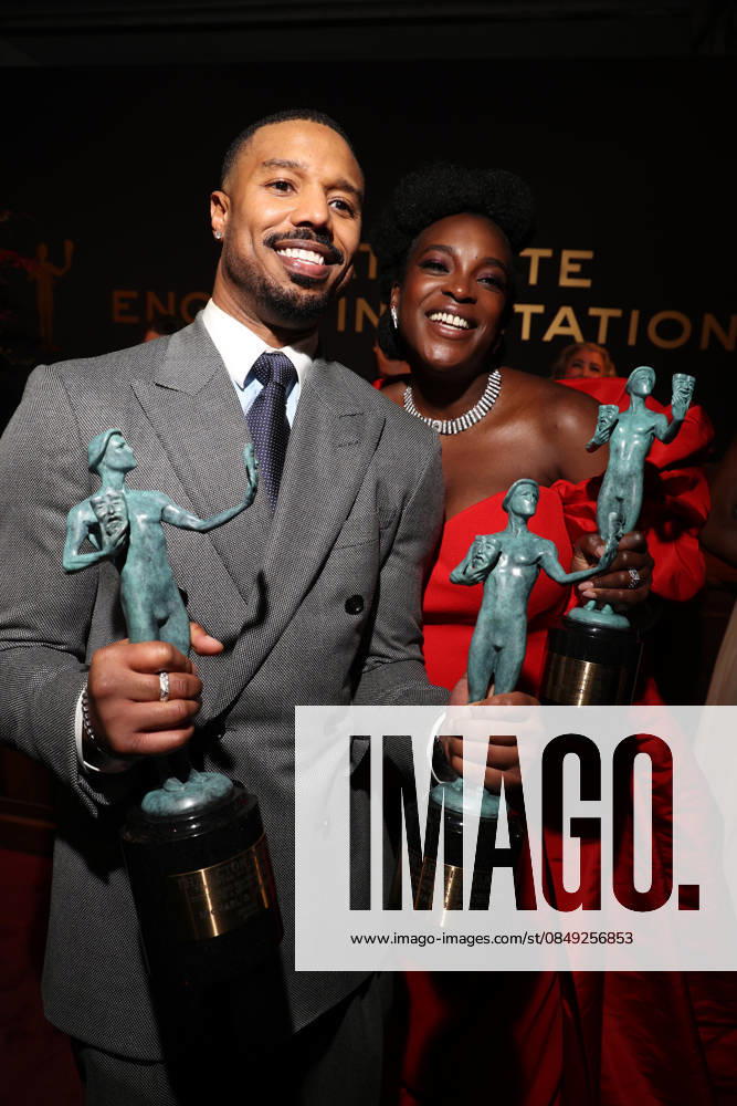LOS ANGELES, CA - MARCH 1: Michael B. Jordan and Wunmi Mosaku at the 2026 Screen Actors Guild Awards After Party at the Shrine Auditorium in Los Angeles, California on March 1, 2026.