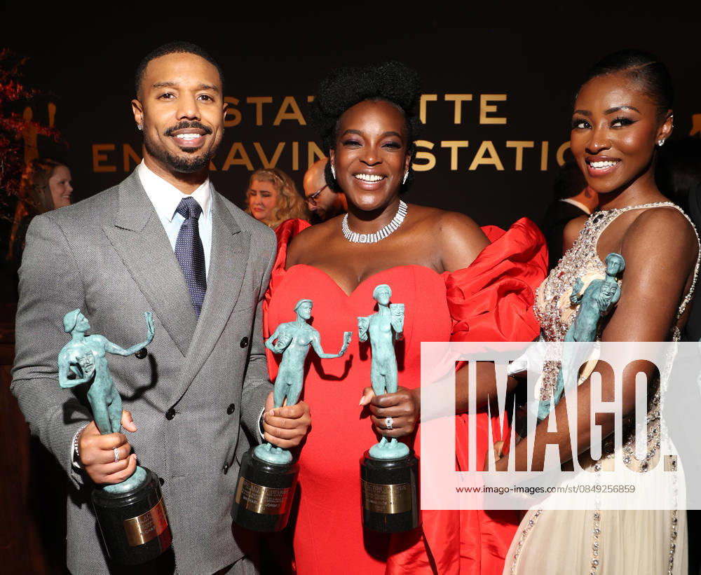 LOS ANGELES, CA - MARCH 1: Michael B. Jordan, Wunmi Mosaku and Jayme Lawson at the 2026 Screen Actors Guild Awards After Party at the Shrine Auditorium in Los Angeles, California on March 1, 2026.
