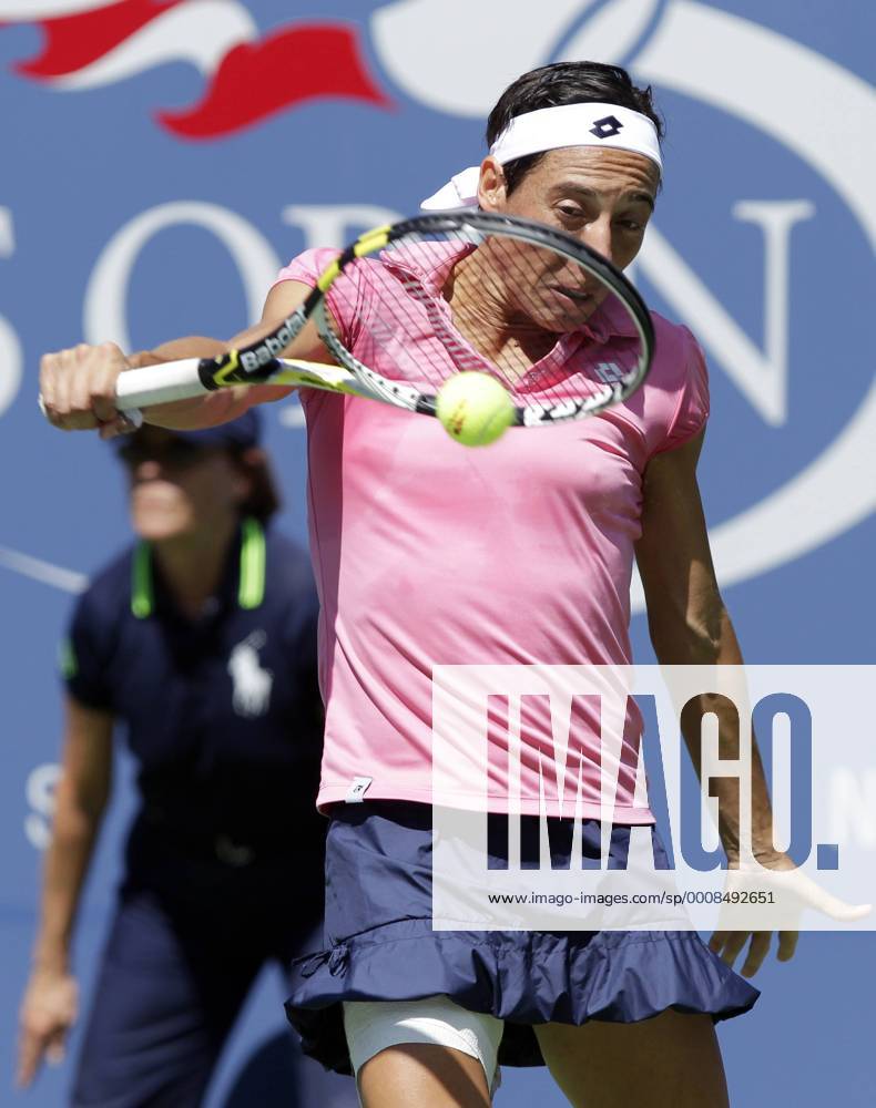 Francesca Schiavone of italy hits a backhand on day 4 in Arthur Ashe Stadium at the U.S. Open Tennis Championships Stadium at the Billie Jean King National Tennis Center in New York City on September 1, 2011. NYP20110901101