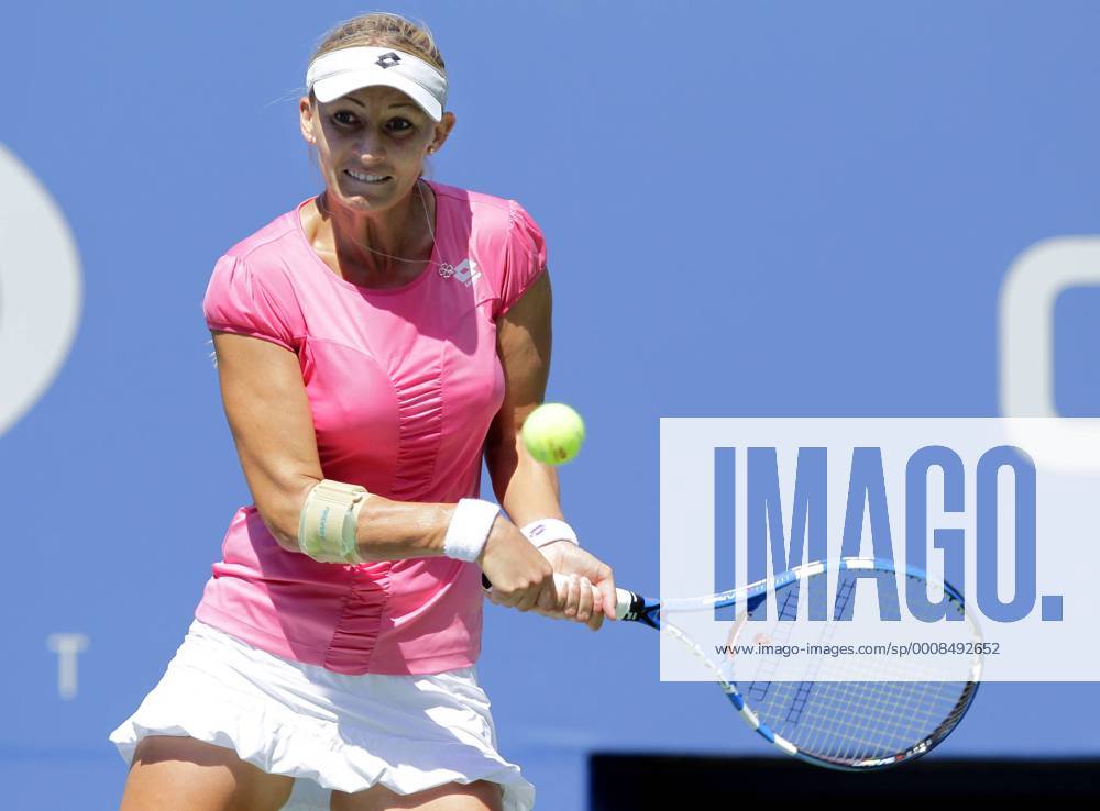 Mirjana Lucic of Croatia hits a backhand on day 4 in Arthur Ashe Stadium at the U.S. Open Tennis Championships Stadium at the Billie Jean King National Tennis Center in New York City on September 1, 2011. NYP20110901102
