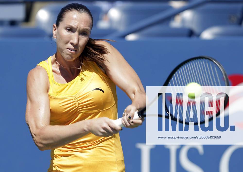 Jelena Jankovic of Serbia hits a backhand on day 4 in Louis Armstrong Stadium at the U.S. Open Tennis Championships Stadium at the Billie Jean King National Tennis Center in New York City on September 1, 2011. NYP20110901109