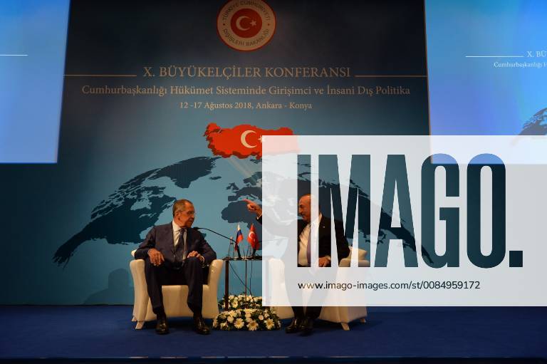 Russian Foreign Minister Sergei Lavrov meets with Turkey Foreign Minister Mevlut Cavusoglu in Ankara, Turkey, 14th August, 2018 16086479