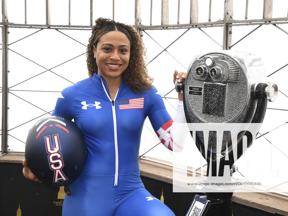 NEW YORK, NY- MARCH 5: Azaria Hill visits the Empire State Building Following her Olympic Debut at the 2026 Milan Cortina Winter Olympics on March 5, 2026 in New York City.