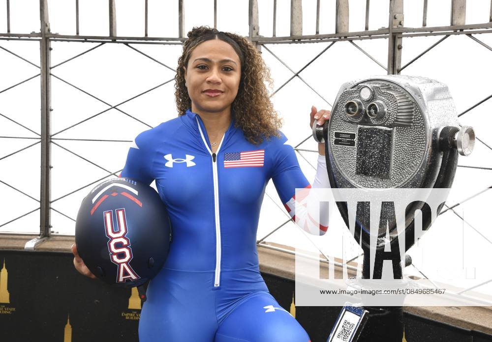 NEW YORK, NY- MARCH 5: Azaria Hill visits the Empire State Building Following her Olympic Debut at the 2026 Milan Cortina Winter Olympics on March 5, 2026 in New York City.