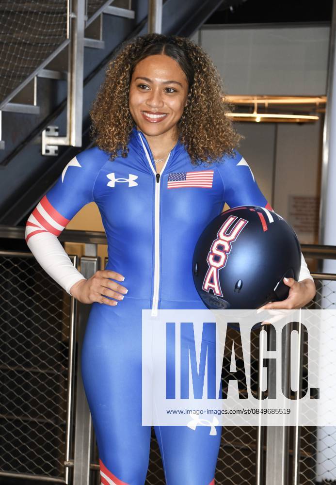NEW YORK, NY- MARCH 5: Azaria Hill visits the Empire State Building Following her Olympic Debut at the 2026 Milan Cortina Winter Olympics on March 5, 2026 in New York City.