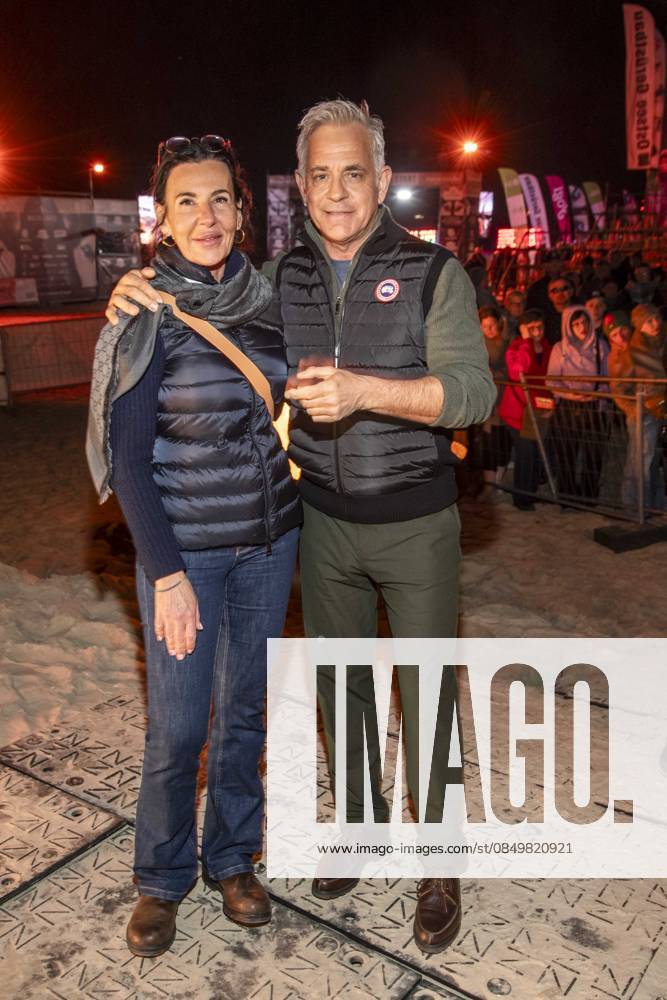 Abb friend Nicole Toursarkissian and Florian Fitz as guests at the beach Falckellauf at 10 years Baltic Lights 2026 celebrity charity sled dog race in favor of Welthungerhilfe at the Baltic Sea between the Seebruecke Ahlbeck and the Seebruecke Heringsdorf , Friday 06 03 2026 in Heringsdorf MV Germany