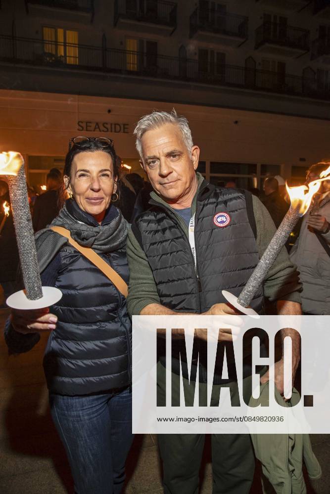 Abb friend Nicole Toursarkissian and Florian Fitz as guests at the beach Falckellauf at 10 years Baltic Lights 2026 celebrity charity sled dog race in favor of Welthungerhilfe at the Baltic Sea between the Seebruecke Ahlbeck and the Seebruecke Heringsdorf , Friday 06 03 2026 in Heringsdorf MV Germany