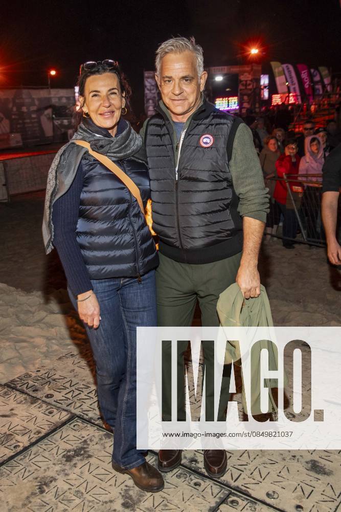 Abb friend Nicole Toursarkissian and Florian Fitz as guests at the beach Falckellauf at 10 years Baltic Lights 2026 celebrity charity sled dog race in favor of Welthungerhilfe at the Baltic Sea between the Seebruecke Ahlbeck and the Seebruecke Heringsdorf , Friday 06 03 2026 in Heringsdorf MV Germany