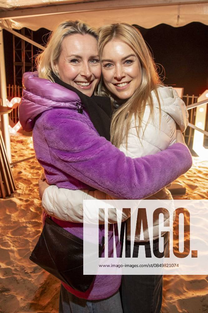 Abb Franziska Hippe with Nina Ensmann as guests on the beach at 10 years Baltic Lights 2026 celebrity charity sled dog race in aid of Welthungerhilfe on the Baltic Sea between the Ahlbeck and Heringsdorf sea bridges, Friday 06 03 2026 in Heringsdorf MV Germany
