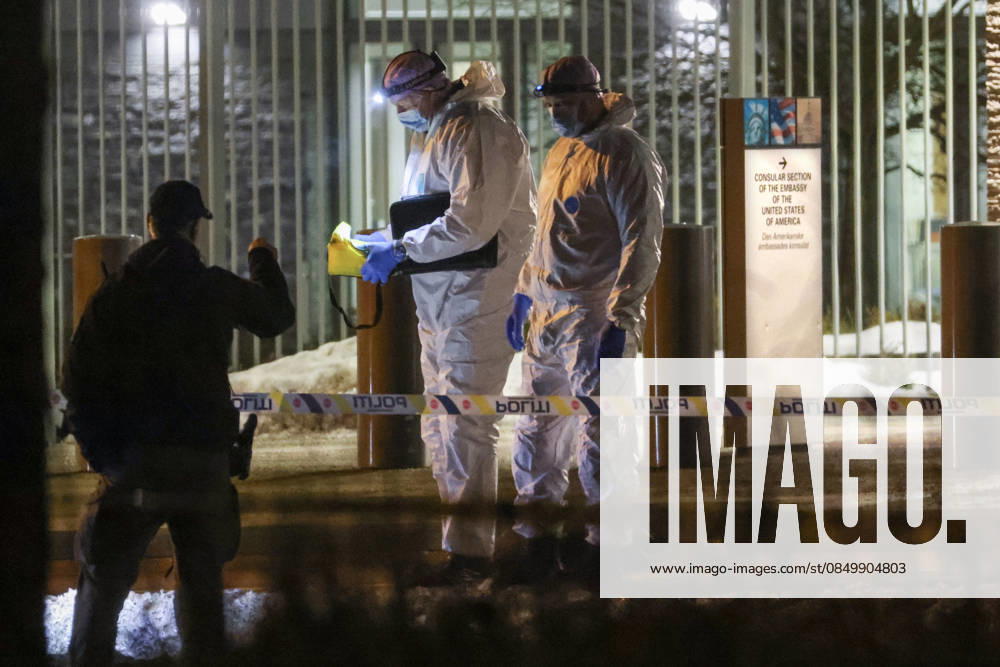 Explosion at the U.S. Embassy in Oslo Oslo 20260308 Large police resources and technicians are in place at the U.S. Embassy in Oslo last night after a loud bang was reported at the site No injuries have been reported Photo Hans O Torgersen NTB Oslo Norway vZ5l sW1Usw Ref BNCvZ5l sW1Usw jpg