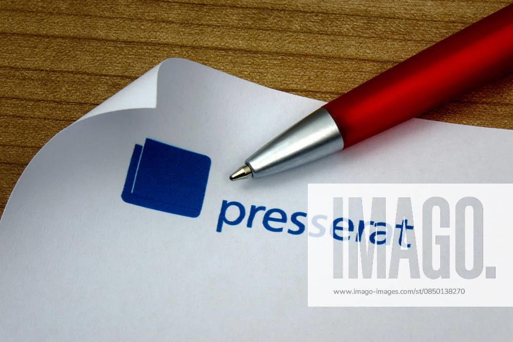 Presserat with logo and ballpoint pen Lettering Presserat with logo and ballpoint pen, 02 03 2026, Borkwalde, Brandenburg, On a piece of paper is the lettering Presserat with its logo and a ballpoint pen