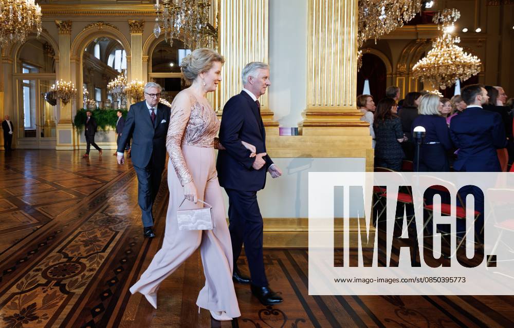 Prince Laurent of Belgium, Queen Mathilde of Belgium and King Philippe - Filip of Belgium pictured during the annual spring concert at the Royal Palace, in Brussels, Thursday 12 March 2026. For this new edition, the Sovereigns wanted to highlight innovation by inviting individuals who, through their creativity, rigor, and commitment, work tirelessly to advance society. The musical program will be provided by FRATRES TRIO, an atypical ensemble combining saxophone, violin, and piano. BENOITxDOPPAGNE 167287096