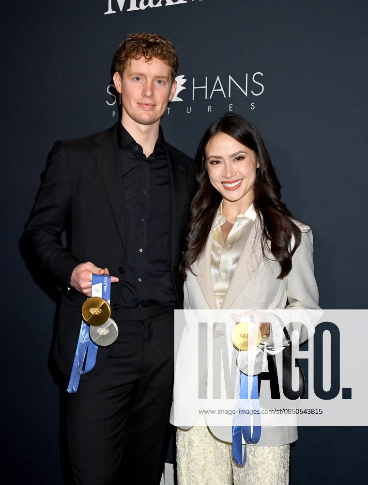 WIF Oscars Nominees Celebration Evan Bates and Madison Chock arriving at the WIF Oscars Nominees Celebration at Wheelhouse on March 13, 2026 in West Hollywood, California. West Hollywood Private Residence California USA