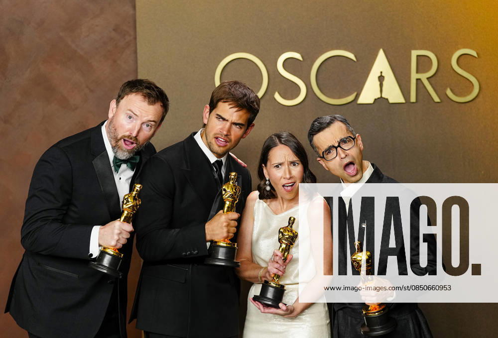Natalie Musteata and Alexander Singh celebrate in the press photo room after winning the Best Live Action Short Film Oscar for Two People Exchanging Saliva during a tie with Sam A. Davis and Jack Piatt for The Singer in the 98th annual Academy Awards in the Hollywood section of Los Angeles on Sunday, March 15, 2026. Conan O Brien is hosting the Oscars for the second consecutive year. LAP20260315360 BONNIExCASH