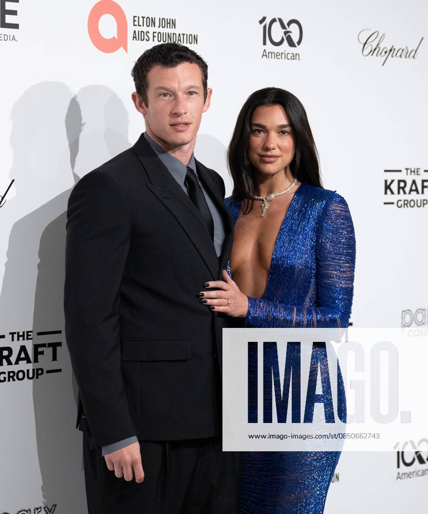 34th Annual Elton John AIDS Foundation Academy Awards Viewing Party Callum Turner and Dua Lipa arrives on the red carpet of the 34th Annual Elton John AIDS Foundation Academy Awards Viewing Party at West Hollywood Park in Hollywood California on March 15, 2026. (Contributing Photographer, Connor Terry) West Hollywood California United States