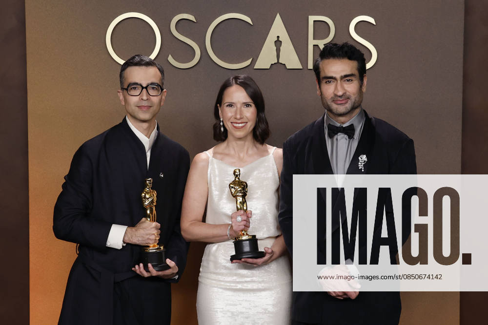 (L-R) Alexandre Singh, Kumail Nanjiani and Natalie Musteata in the press room of the 98th Annual Academy Awards on Sunday March 15, 2026 at the Dolby Theater in Hollywood, California. BURT HARRIS BNS PI Hollywood USA - ZUMAp124 20260315_zaa_p124_286