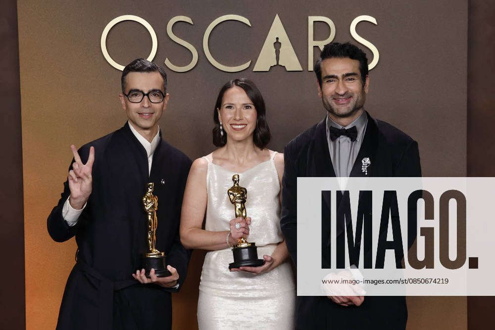 (L-R) Alexandre Singh, Kumail Nanjiani and Natalie Musteata in the press room of the 98th Annual Academy Awards on Sunday March 15, 2026 at the Dolby Theater in Hollywood, California. BURT HARRIS BNS PI Hollywood USA - ZUMAp124 20260315_zaa_p124_295