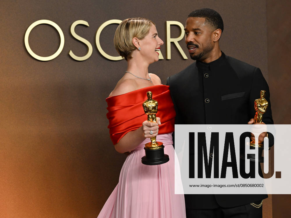 Best actress Oscar for Hamnet JESSIE BUCKLEY, best Actor for his dual role as Smoke and Stack in the film Sinners MICHAEL B. JORDAN in the Press Room during the 98th Academy Awards, presented by the Academy of Motion Picture Arts and Sciences (AMPAS), at the Dolby Theatre in Hollywood. Hollywood USA - ZUMAb173 20260315_aap_b173_018
