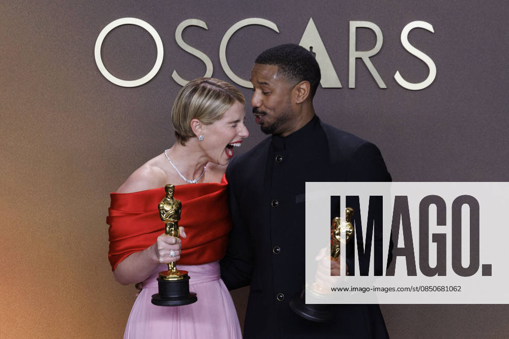 (L-R) Jessie Buckley and Michael B. Jordan in the press room of the 98th Annual Academy Awards on Sunday March 15, 2026 at the Dolby Theater in Hollywood, California. BURT HARRIS BNS PI Hollywood USA - ZUMAp124 20260315_zaa_p124_348