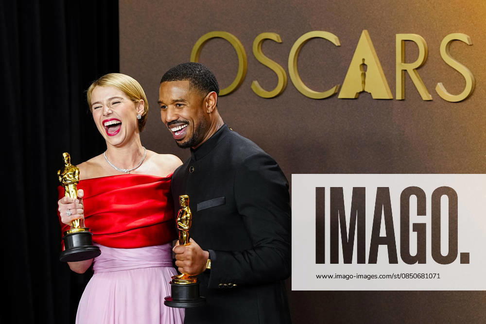 Best Actress in a Leading Role Oscar winner Jessie Buckley of Hamnet celebrates in the press photo room with Best Actor in a Leading Role winner Michael B. Jordan of Sinners during the 98th annual Academy Awards in the Hollywood section of Los Angeles on Sunday, March 15, 2026. LAP2026031543214 BONNIExCASH