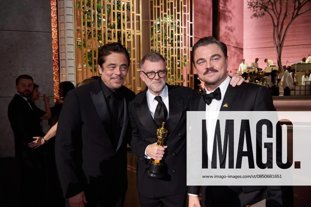 Benicio del Toro,Paul Thomas Anderson, and Leonardo DiCaprio, accept the Oscar® for Best Picture during the 98th Oscars® at the Dolby® Theatre at Ovation Hollywood on Sunday, March 15, 2026. Los Angeles CA USA 350081313PLX