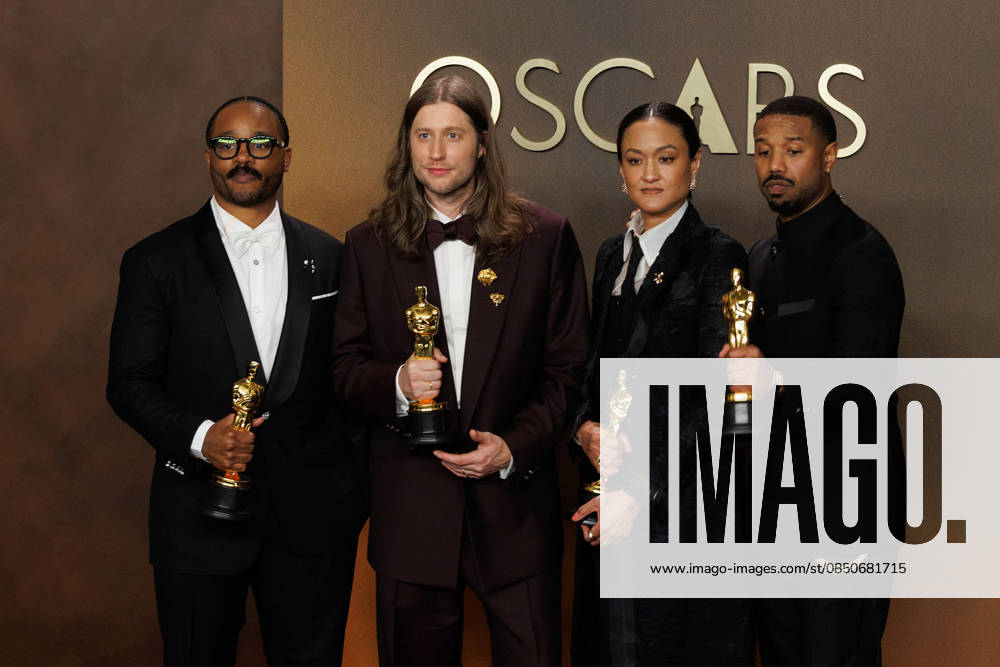 (L-R) Ryan Coogler, winner of the Best Original Script Award, Ludwig Go¶ransson, winner of the Best Original Score Award, Autumn Durald Arkapaw, winner of the Best Cinematography Award, and Michael B. Jordan, winner of the Best Actor in a Leading Role Award for â€oeSinnersâ€Â, pose in the press room of the 98th Annual Academy Awards on Sunday March 15, 2026 at the Dolby Theater in Hollywood, California. PRENSA INTERNACIONAL Hollywood USA - ZUMAp124 20260315_zaa_p124_392