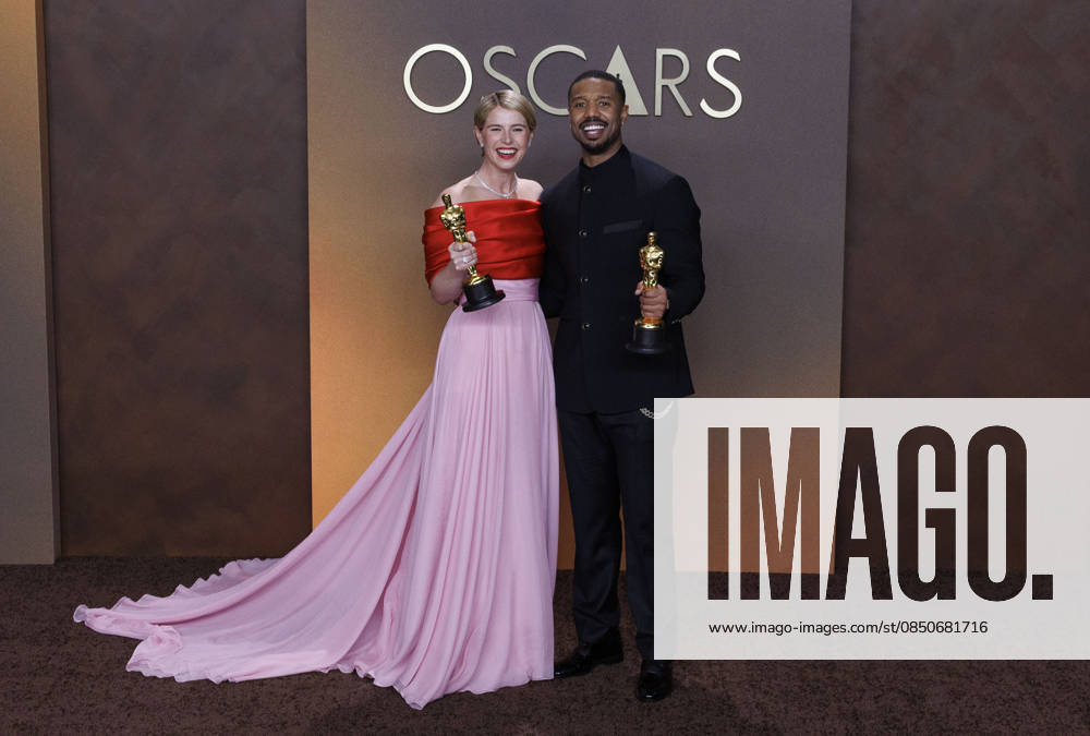 (L-R) Jessie Buckley and Michael B. Jordan in the press room of the 98th Annual Academy Awards on Sunday March 15, 2026 at the Dolby Theater in Hollywood, California. BURT HARRIS BNS PI Hollywood USA - ZUMAp124 20260315_zaa_p124_399