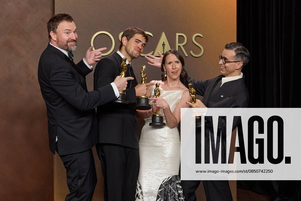 Jack Piatt, Sam A. Davis, Natalie Musteata and Alexandre Singh pose backstage with the Oscar® for Live Action Short Film during the 98th Oscars® at Dolby® Theatre at Ovation Hollywood on Sunday, March 15, 2026. Los Angeles CA USA 350081369PLX