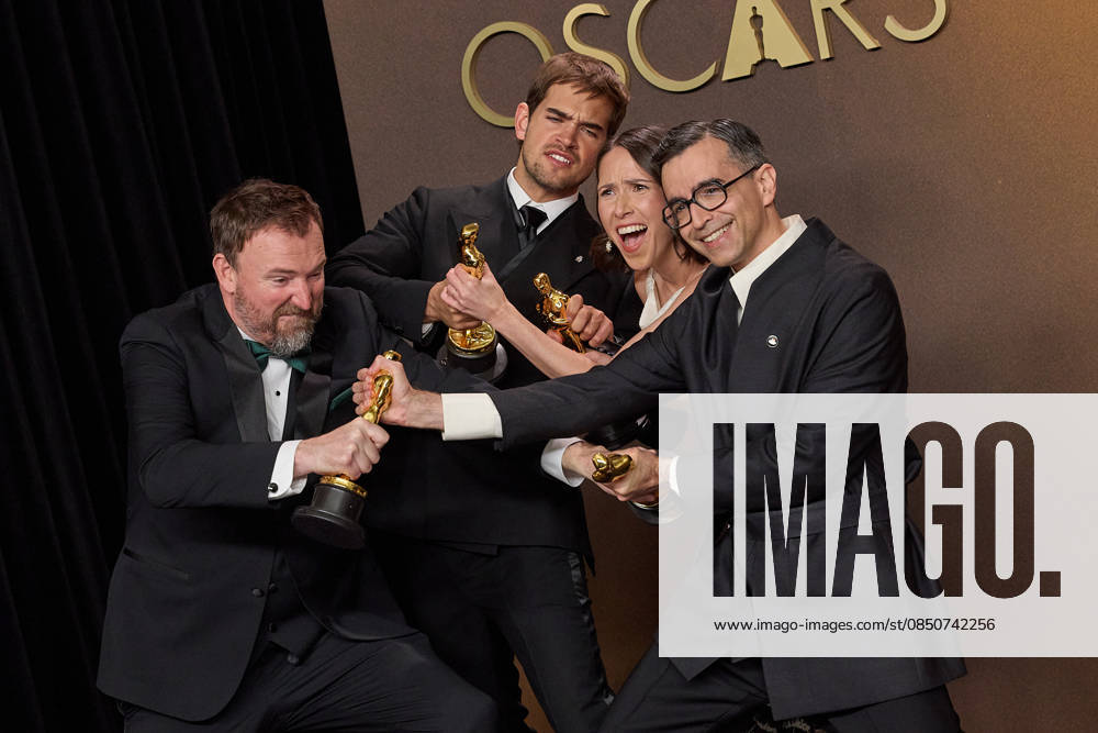 Jack Piatt, Sam A. Davis, Natalie Musteata and Alexandre Singh pose backstage with the Oscar® for Live Action Short Film during the 98th Oscars® at Dolby® Theatre at Ovation Hollywood on Sunday, March 15, 2026. Los Angeles CA USA 350081372PLX