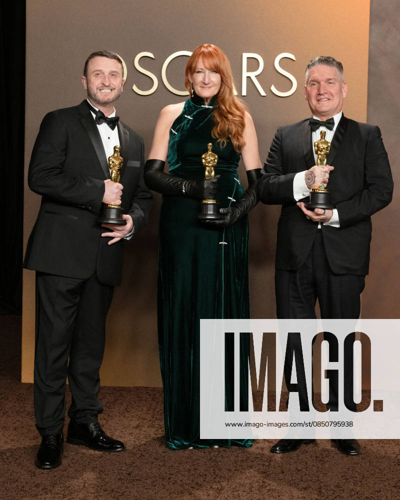 (L-R) MIKE HILL, CLIONA FUREY and JORDAN SAMUEL, winners of the Best Makeup and Hairstyling for Frankenstein in the Press Room during the 98th Academy Awards, presented by the Academy of Motion Picture Arts and Sciences (AMPAS), at the Dolby Theatre in Hollywood. Hollywood USA - ZUMAb173 20260315_aap_b173_160