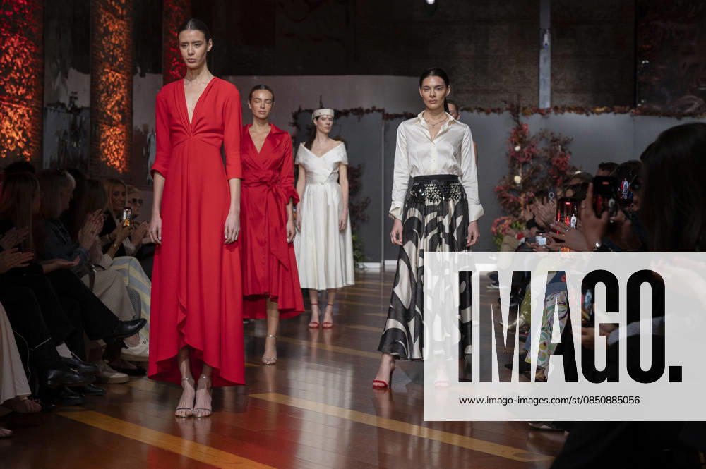 Telier Couture Fashion Week Madrid in Spain - 17 Mar 2026 A model walks the runway wearing a design by atelier couture during Fashion Week de Madrid in Fabric de Tapices. Madrid Spain