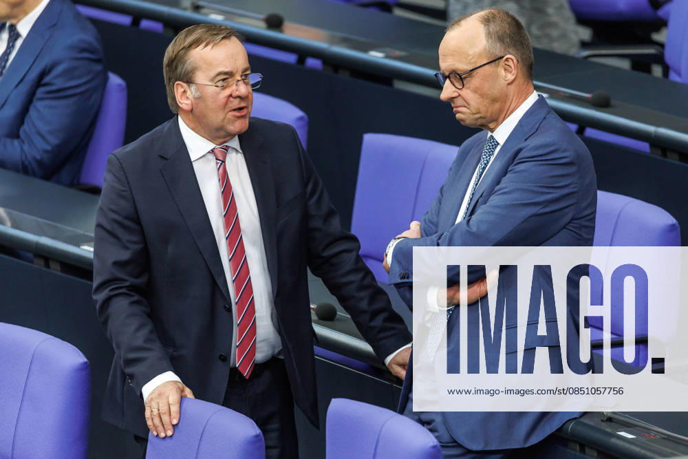 Bundestag Boris Pistorius SPD , Federal Minister of Defense and Federal Chancellor Friedrich Merz CDU , in the German Bundestag on 18 03 26 in Berlin Berlin Berlin Germany Bundestag