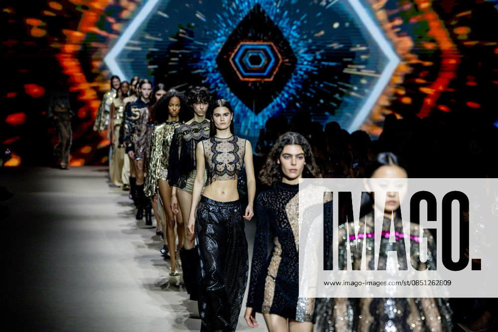 Custo Barcelona fashion show at Mercedes Benz Fashion Week Madrid Several models during the Custo Barcelona fashion show at Mercedes Benz Fashion Week Madrid, March 20, 2026, in Madrid Spain The Catalan firm, led by designer Custo Dalmau, presents at MBFWMadrid its new collection We Own the Light, a proposal of free spirit and vibrant graphics that claims the light as a symbol of energy and identity on the great catwalk of IFEMA Madrid 20 MARCH 2026 FASHION SHOW DESIGNER CUSTO MBFW Madrid Madrid Madrid Spain