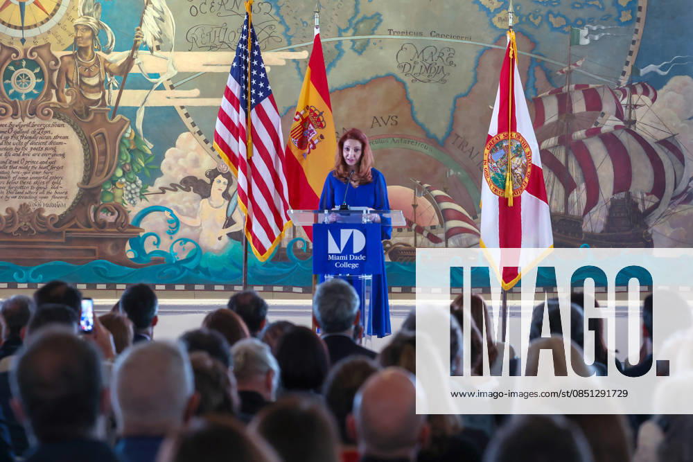 The Consul General of Spain in Miami, Belen Alfaro Hernandez (c), speaks during the event Florida, Cuba and the Caribbean in the American Revolution at the Freedom Tower in Miami, Florida, USA, 20 March 2026. Queen Sofia of Spain inaugurated America&Spain250 in Miami, an academic initiative commemorating the 250th anniversary of the founding of the United States and highlighting Spain s contributions to the American Revolution and the shared history between the two countries, as part of her three-day visit to Florida. Queen Sofia inaugurates America&Spain250 in Miami to celebrate the 250th anniversary of the USA !ACHTUNG: NUR REDAKTIONELLE NUTZUNG!